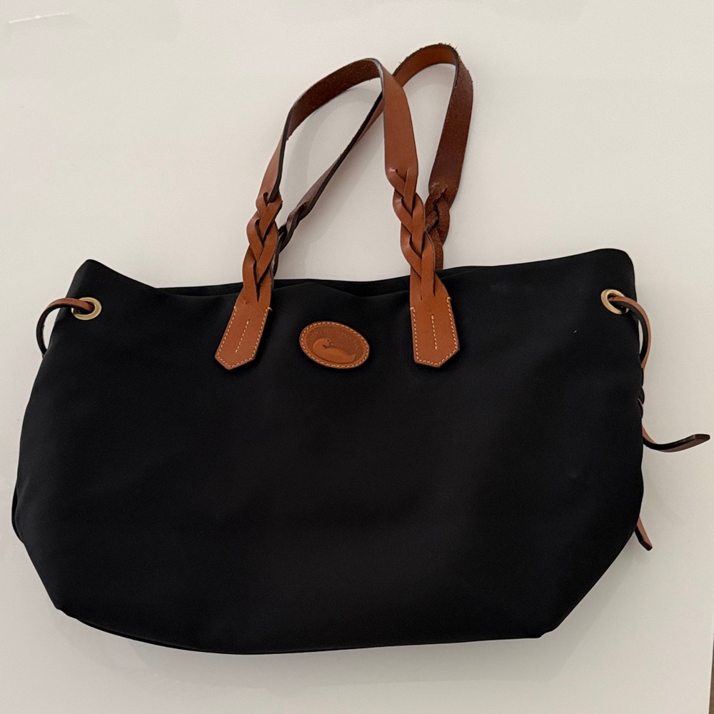 Dooney & Bourke Black Tote with Brown Braided Handles